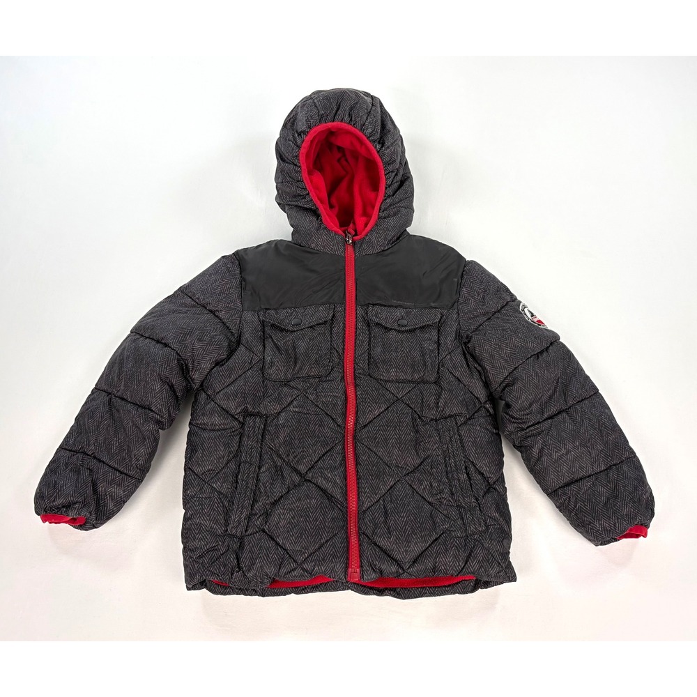 Snozu Boy's 5 Puffer Jacket Black Red Hooded Fleece Lined Quilted Kid's Coat